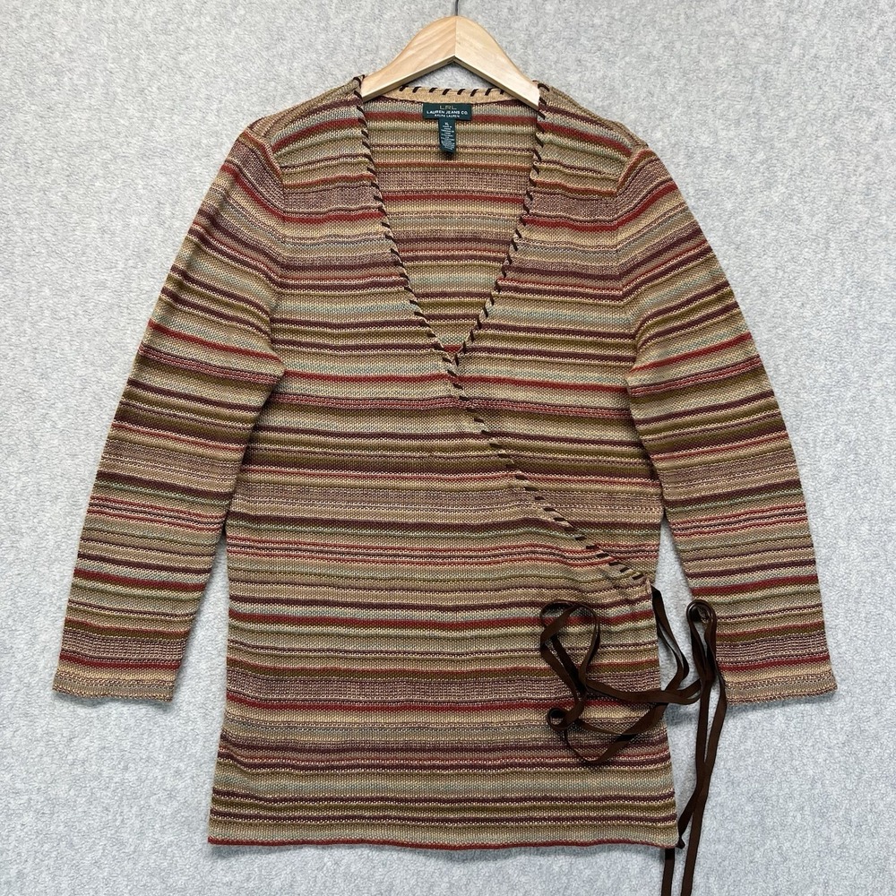 Lauren Jeans Co‎ Ralph Lauren Womens XL Striped Wrap Sweater Linen Cotton